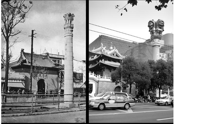 Вид на храм Цзиньань 1959 и 2016 года, Шанхай